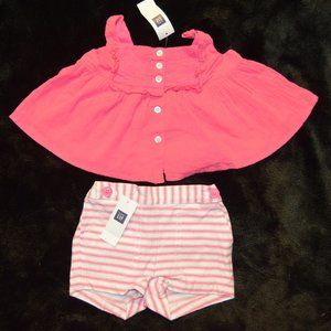 Baby Gap Factory NWT Pink White Baby Doll Top & Shorts Outfit 3-6 Months